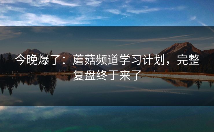 今晚爆了：蘑菇频道学习计划，完整复盘终于来了
